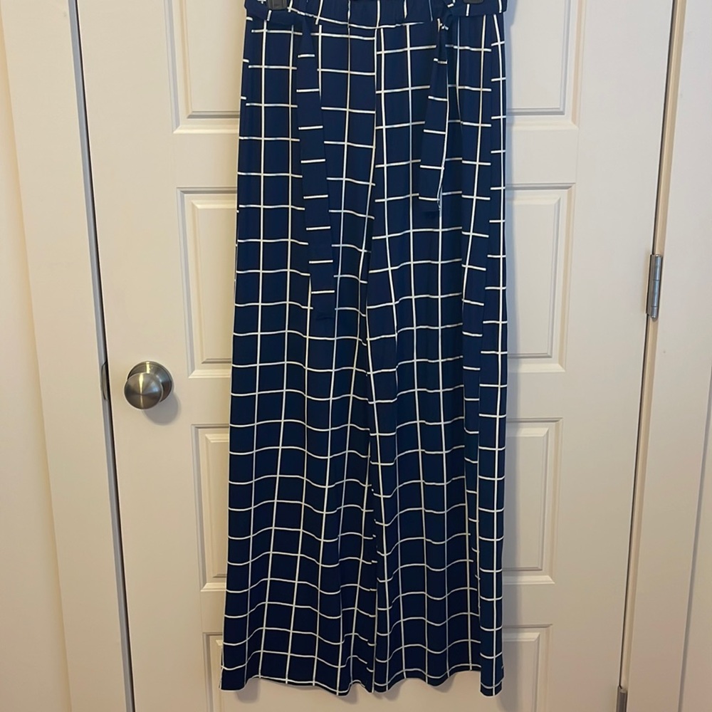Cute Blue and White Windowpane Pants